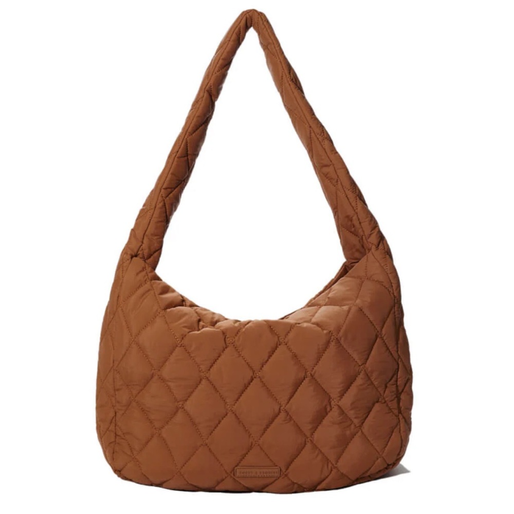 Poppy & Peonies Tan Quilted Hobo Bag